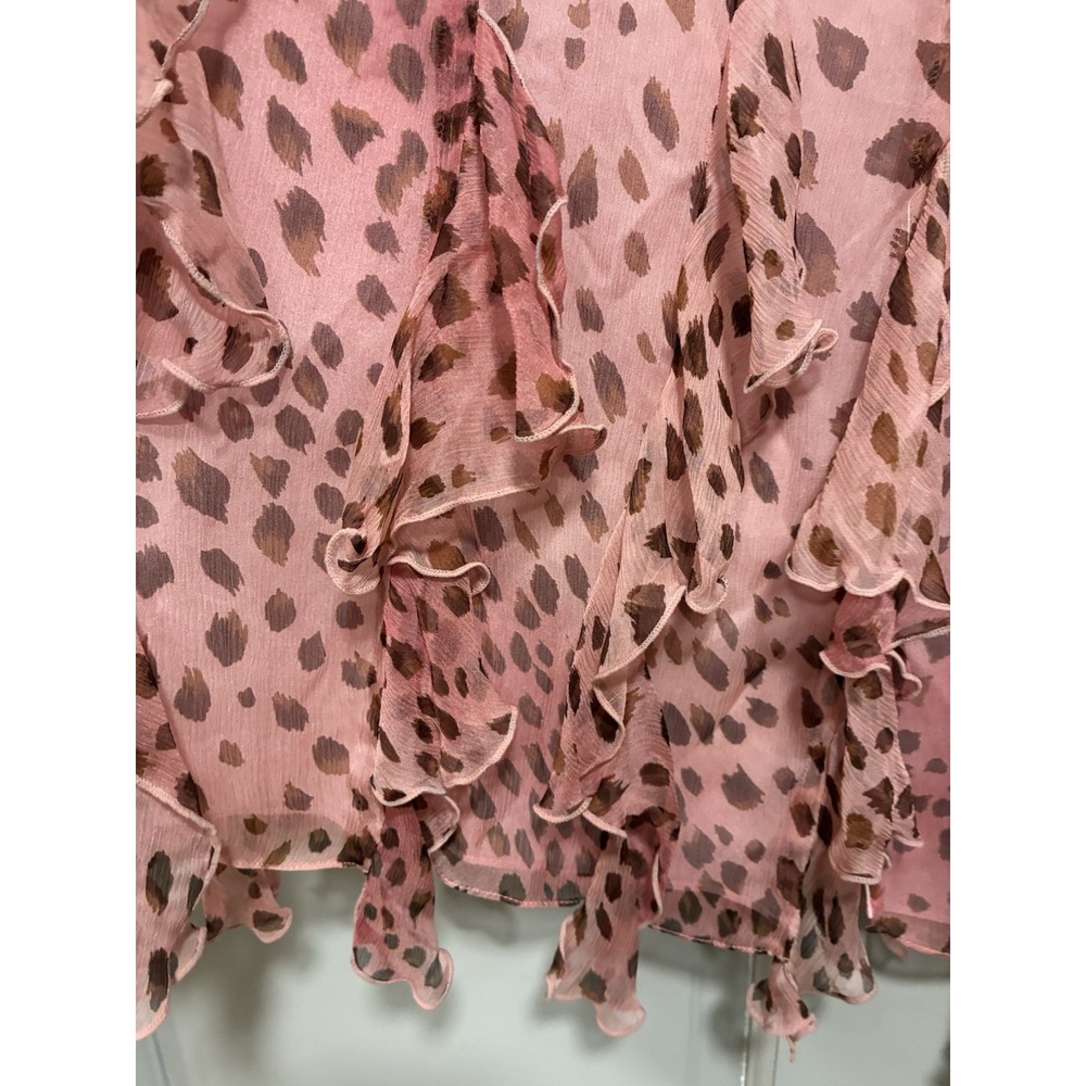 Dana Buchman Women Pink Silk Leopard Print Skirt Ruffle Hem Whimsigoth Y2K Sz 12 - Picture 2 of 9
